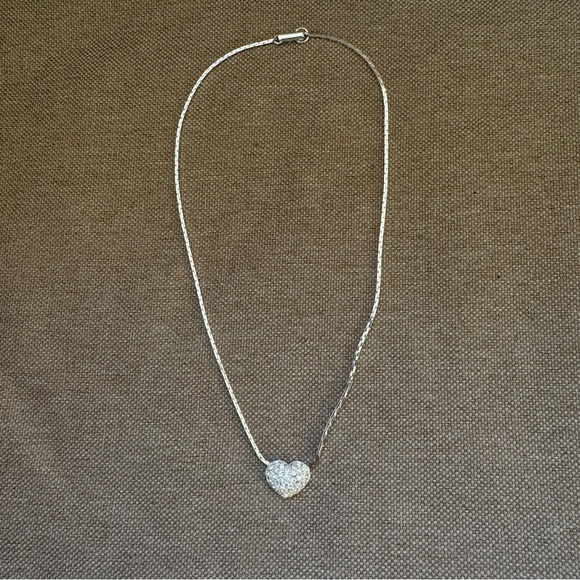 Swarovski Jewelry - Swarovski Pavé Crystal Puffy Heart Pendant Silver tone Necklace 16"